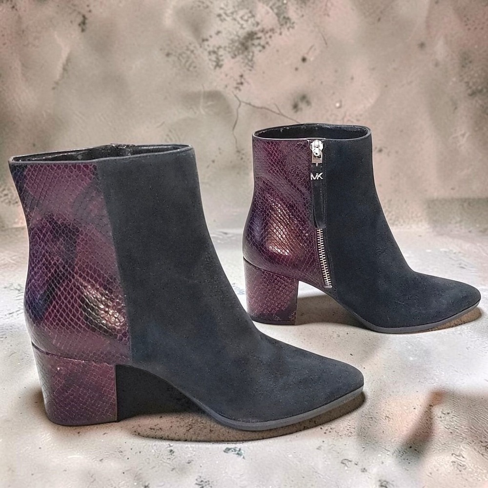 MICHAEL KORS Booties 8.5 Womens Suede Snakeskin Block Heel Zip Boot Whimsigoth